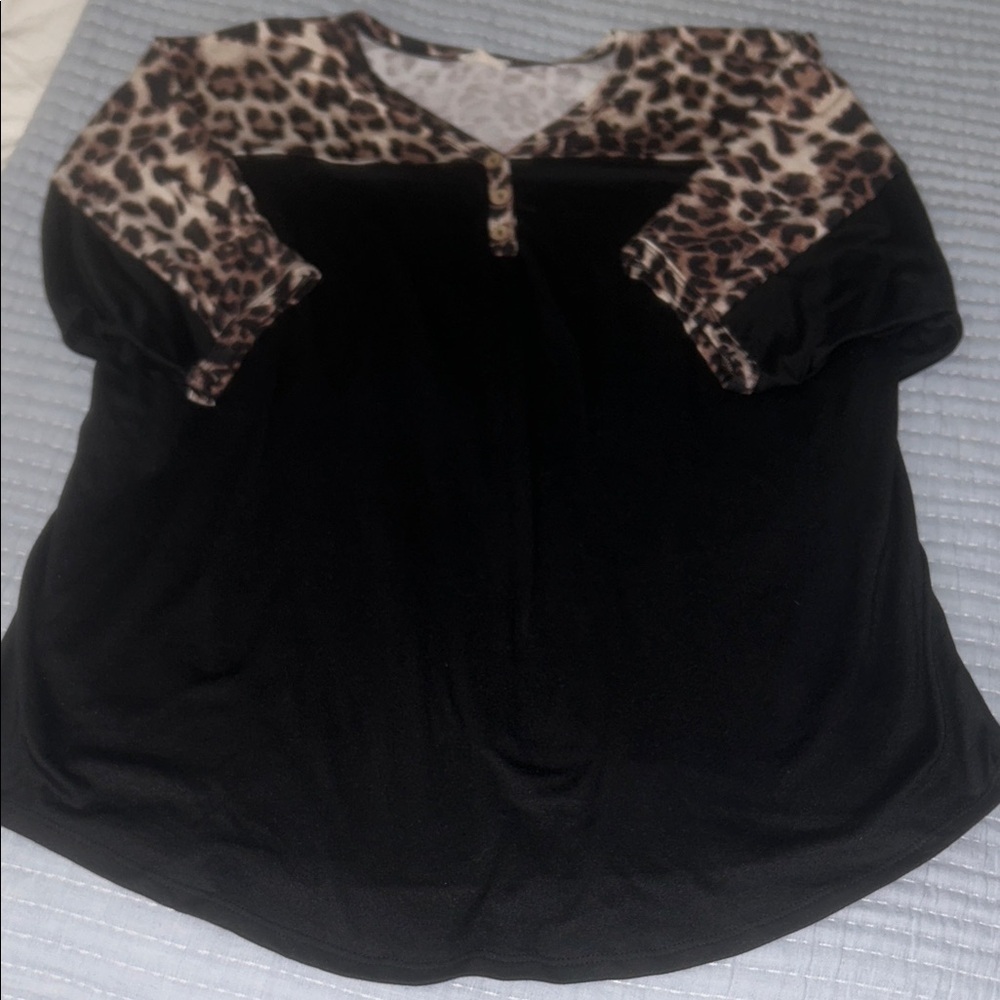Chic Leopard and Black Blouse